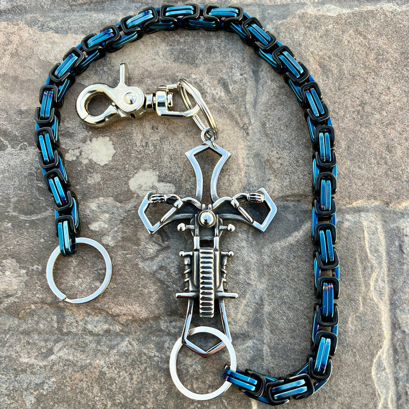 Sanity Steel Wallet Chain 24” Motorcycle Cross Wallet Chain - Black & Blue Daytona Heritage - WC227H