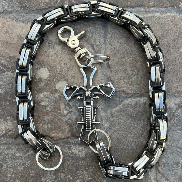 Sanity Steel Wallet Chain 24” Motorcycle Cross Wallet Chain - Black & Silver Daytona CVO - WC228CVO