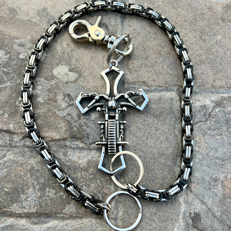 Sanity Steel Wallet Chain 24” Motorcycle Cross Wallet Chain - Black & Silver Daytona Deluxe - WC228D