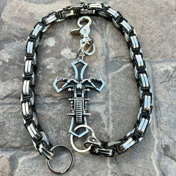 Sanity Steel Wallet Chain 24” Motorcycle Cross Wallet Chain - Black & Silver Daytona Road King - WC228RK