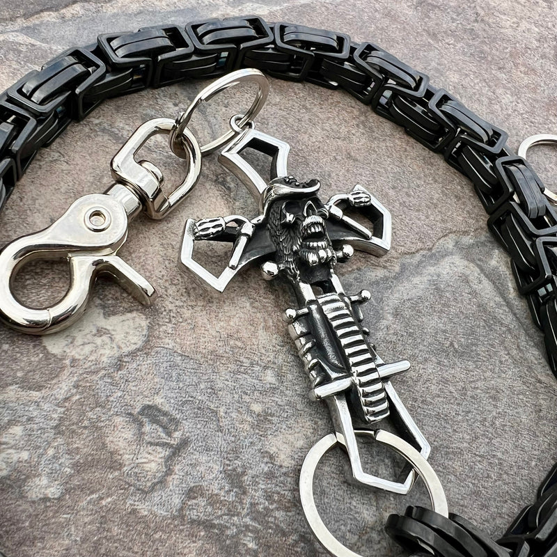 Sanity Steel Wallet Chain Cowboy Cross Wallet Chain - Black Daytona Road King - WC229RK