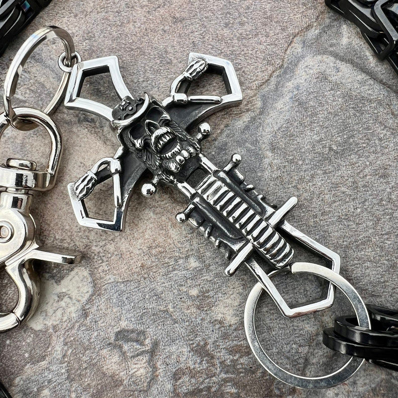 Sanity Steel Wallet Chain Cowboy Cross Wallet Chain - Black Daytona Road King - WC229RK
