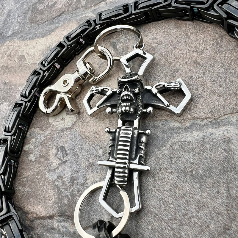 Sanity Steel Wallet Chain Cowboy Cross Wallet Chain - Black Daytona Road King - WC229RK