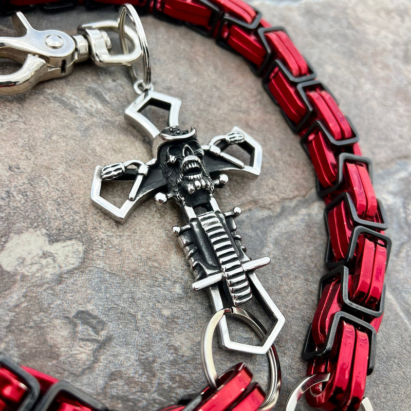 Sanity Steel Wallet Chain Cowboy Cross Wallet Chain - Black & Red Daytona CVO - WC227CVO