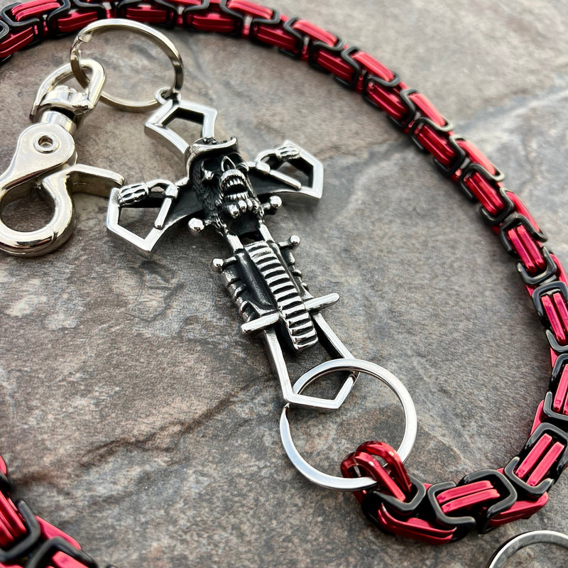 Sanity Steel Wallet Chain Cowboy Cross Wallet Chain - Black & Red Daytona Heritage - WC227H