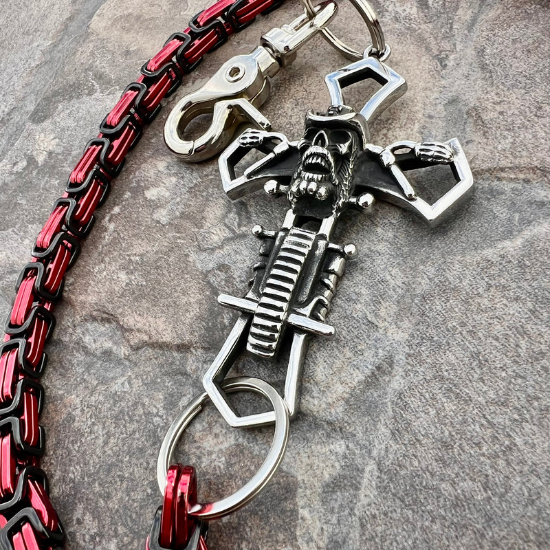 Sanity Steel Wallet Chain Cowboy Cross Wallet Chain - Black & Red Daytona Heritage - WC227H