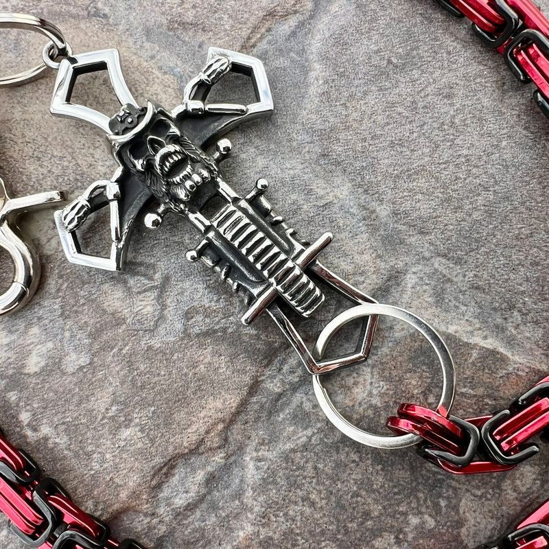 Sanity Steel Wallet Chain Cowboy Cross Wallet Chain - Black & Red Daytona Heritage - WC227H
