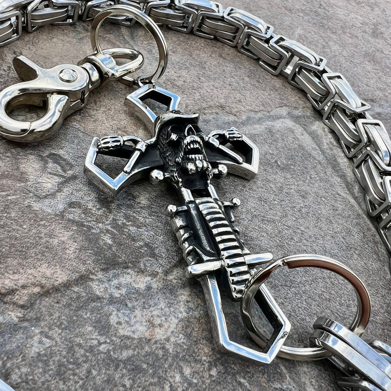 Sanity Steel Wallet Chain Cowboy Cross Wallet Chain - Silver Daytona Road King - WC230RK