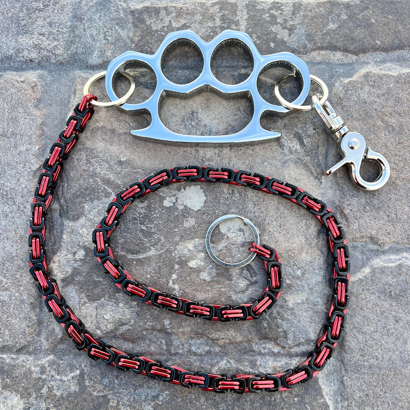 Sanity Steel Wallet Chain Four Finger Wallet Chain - Black & Red Daytona Deluxe - W/ Polished Four Finger Ring - WCK27D