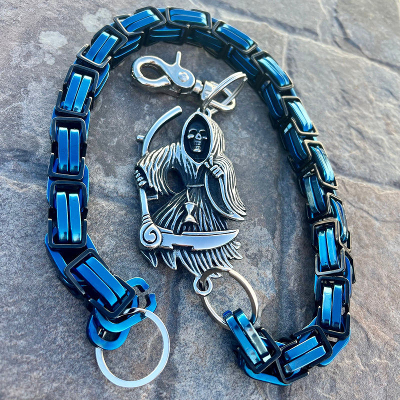 Sanity Steel Wallet Chain Grim Reaper W/ Scythe Wallet Chain - Black & Blue Daytona CVO - WC450CVO
