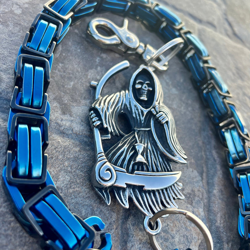 Sanity Steel Wallet Chain Grim Reaper W/ Scythe Wallet Chain - Black & Blue Daytona CVO - WC450CVO