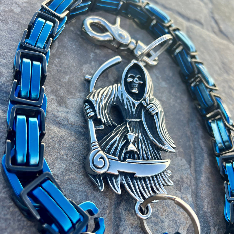 Sanity Steel Wallet Chain Grim Reaper W/ Scythe Wallet Chain - Black & Blue Daytona CVO - WC450CVO