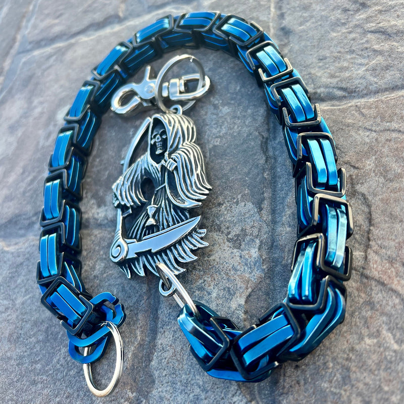 Sanity Steel Wallet Chain Grim Reaper W/ Scythe Wallet Chain - Black & Blue Daytona CVO - WC450CVO