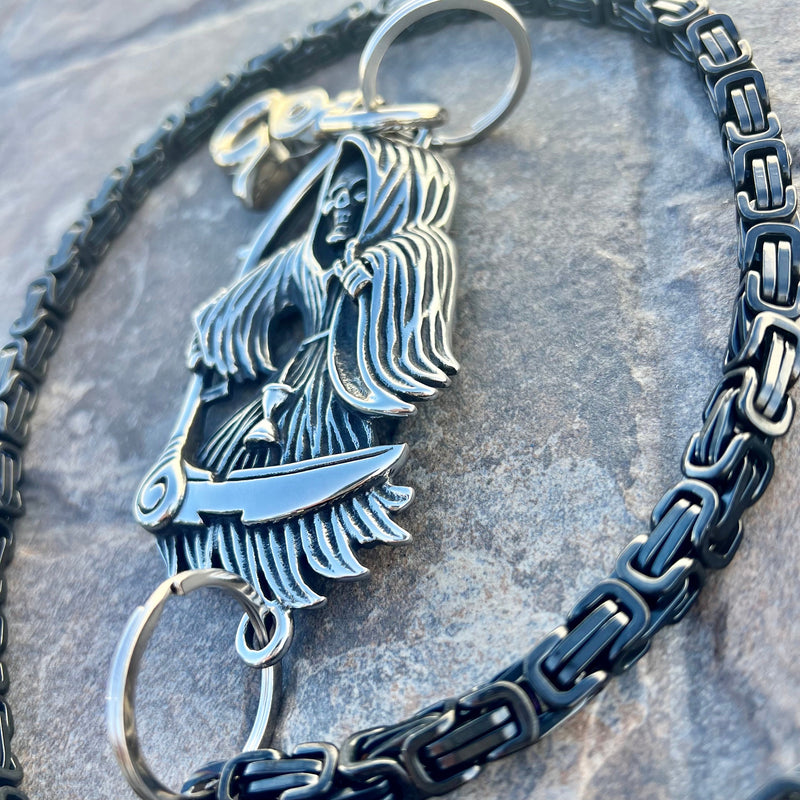 Sanity Steel Wallet Chain Grim Reaper W/ Scythe Wallet Chain - Black Daytona Deluxe - WC453D
