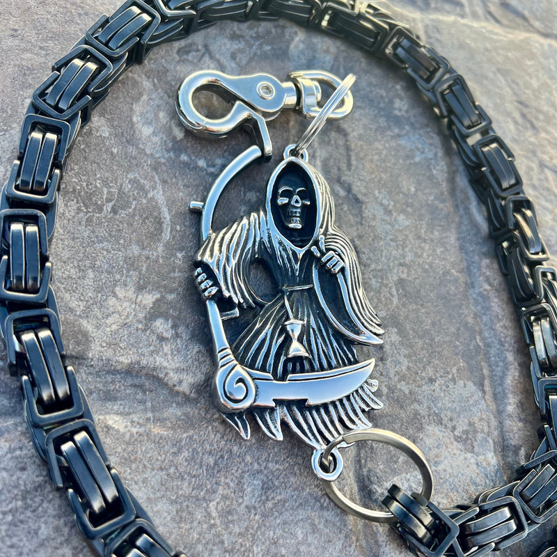 Sanity Steel Wallet Chain Grim Reaper W/ Scythe Wallet Chain - Black Daytona Road King - WC453RK