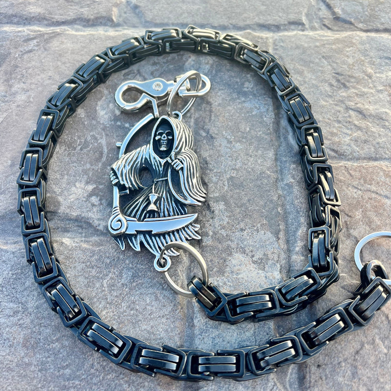 Sanity Steel Wallet Chain Grim Reaper W/ Scythe Wallet Chain - Black Daytona Road King - WC453RK