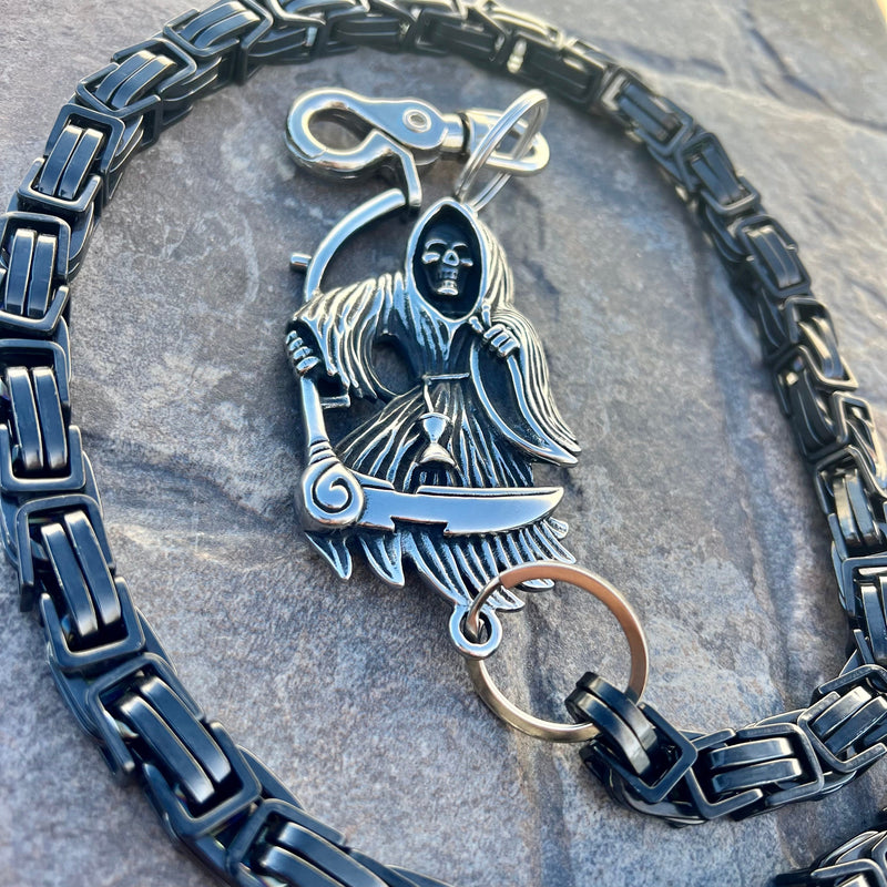 Sanity Steel Wallet Chain Grim Reaper W/ Scythe Wallet Chain - Black Daytona Road King - WC453RK