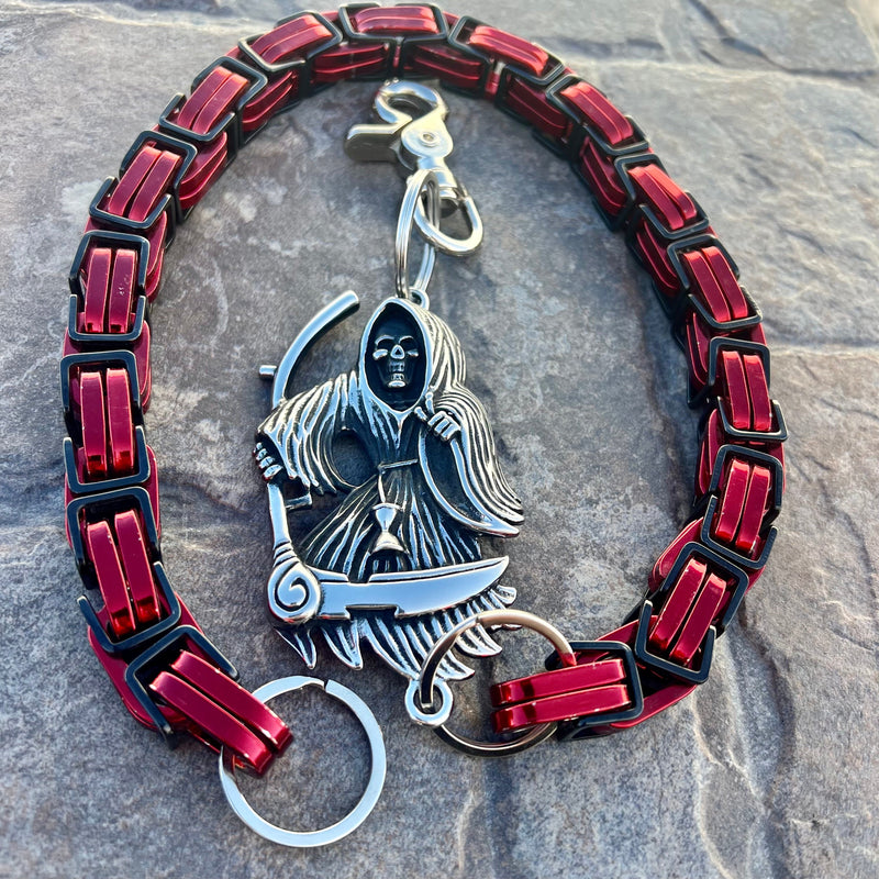 Sanity Steel Wallet Chain Grim Reaper W/ Scythe Wallet Chain - Black & Red Daytona CVO - WC451CVO