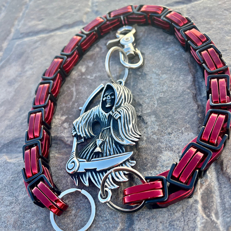 Sanity Steel Wallet Chain Grim Reaper W/ Scythe Wallet Chain - Black & Red Daytona CVO - WC451CVO