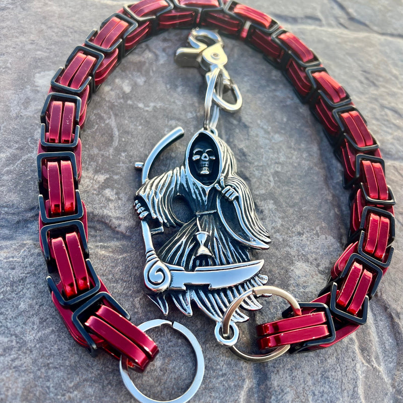 Sanity Steel Wallet Chain Grim Reaper W/ Scythe Wallet Chain - Black & Red Daytona CVO - WC451CVO