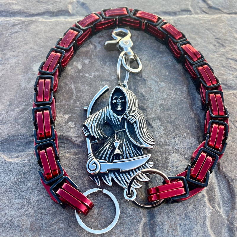Sanity Steel Wallet Chain Grim Reaper W/ Scythe Wallet Chain - Black & Red Daytona CVO - WC451CVO