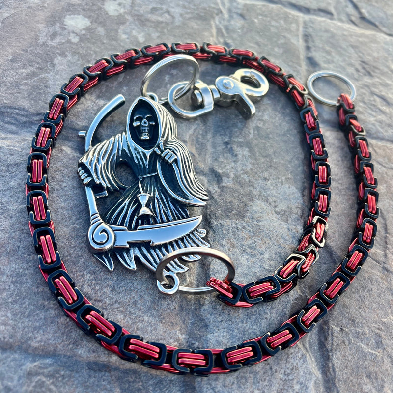 Sanity Steel Wallet Chain Grim Reaper W/ Scythe Wallet Chain - Black & Red Daytona Deluxe - WC451D