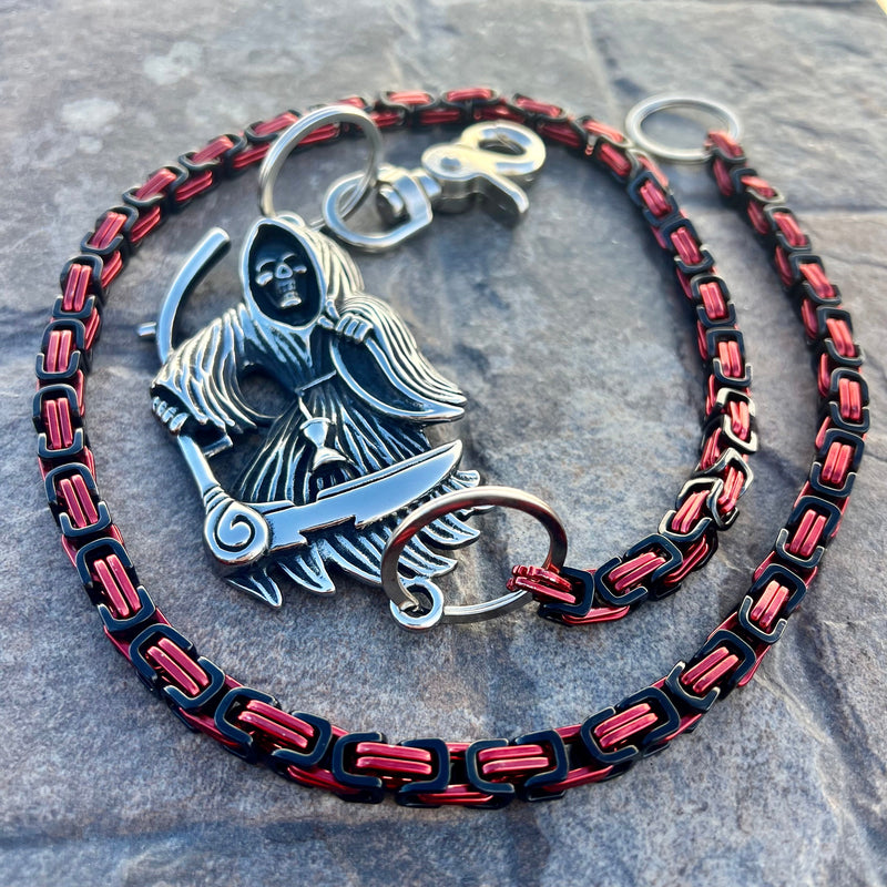 Sanity Steel Wallet Chain Grim Reaper W/ Scythe Wallet Chain - Black & Red Daytona Deluxe - WC451D