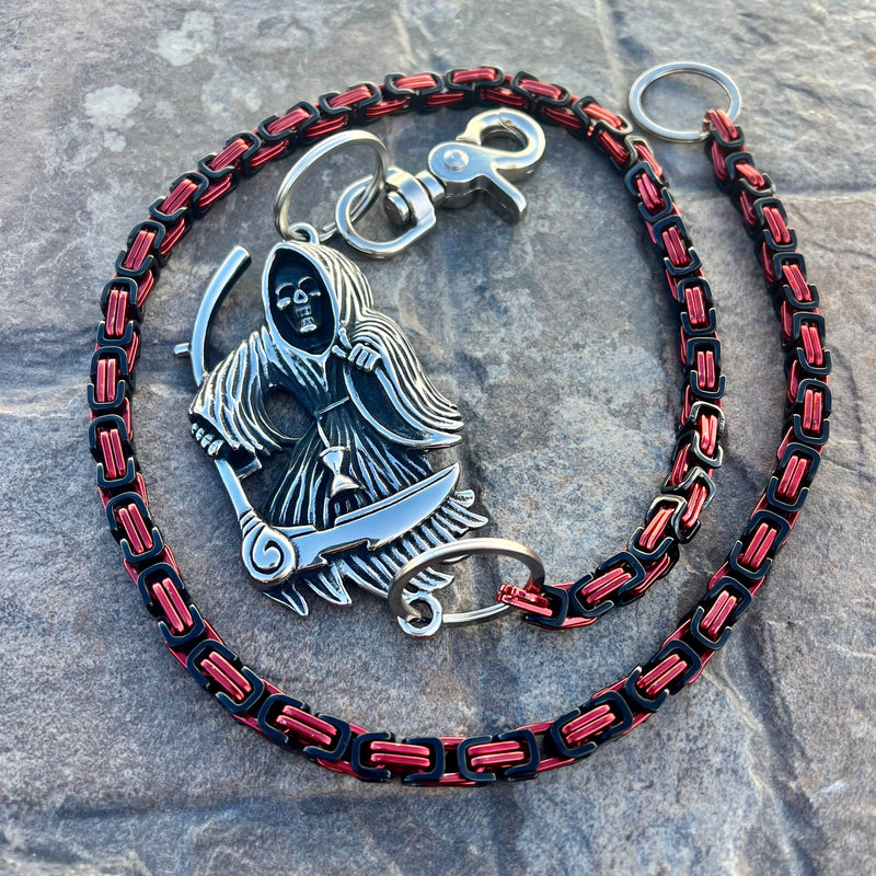Sanity Steel Wallet Chain Grim Reaper W/ Scythe Wallet Chain - Black & Red Daytona Deluxe - WC451D