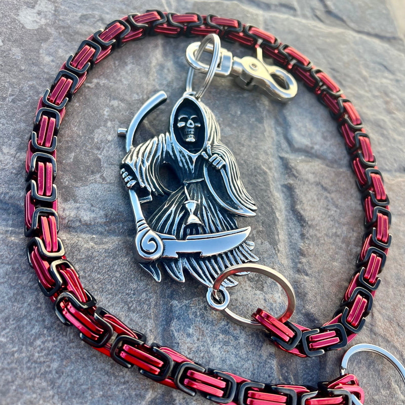 Sanity Steel Wallet Chain Grim Reaper W/ Scythe Wallet Chain - Black & Red Daytona Heritage - WC451H