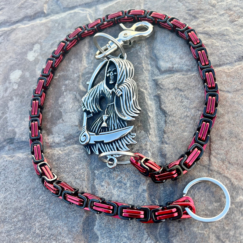 Sanity Steel Wallet Chain Grim Reaper W/ Scythe Wallet Chain - Black & Red Daytona Heritage - WC451H