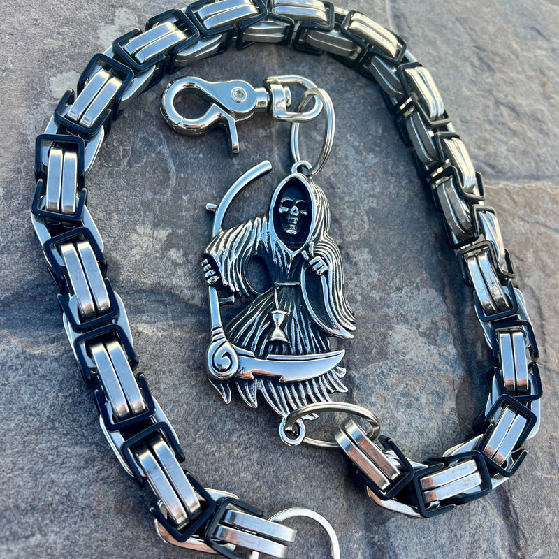 Sanity Steel Wallet Chain Grim Reaper W/ Scythe Wallet Chain - Black & Silver Daytona CVO - WC452CVO