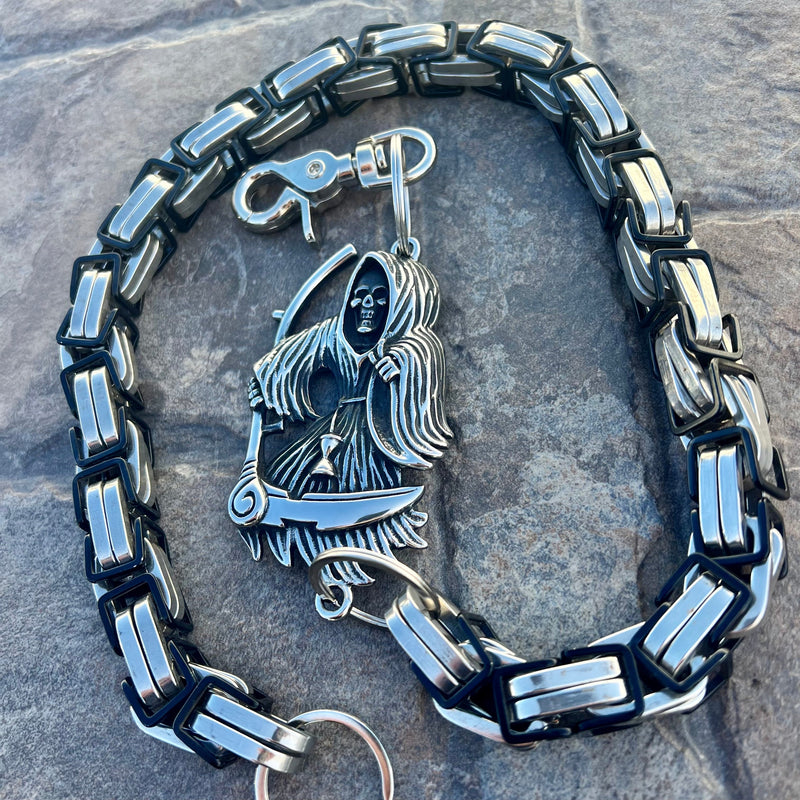 Sanity Steel Wallet Chain Grim Reaper W/ Scythe Wallet Chain - Black & Silver Daytona CVO - WC452CVO