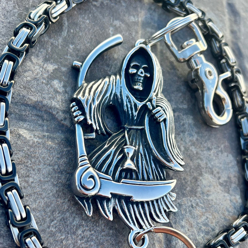 Sanity Steel Wallet Chain Grim Reaper W/ Scythe Wallet Chain - Black & Silver Daytona Deluxe - WC452D