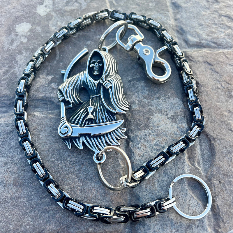 Sanity Steel Wallet Chain Grim Reaper W/ Scythe Wallet Chain - Black & Silver Daytona Deluxe - WC452D