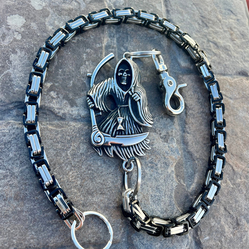 Sanity Steel Wallet Chain Grim Reaper W/ Scythe Wallet Chain - Black & Silver Daytona Heritage - WC452H