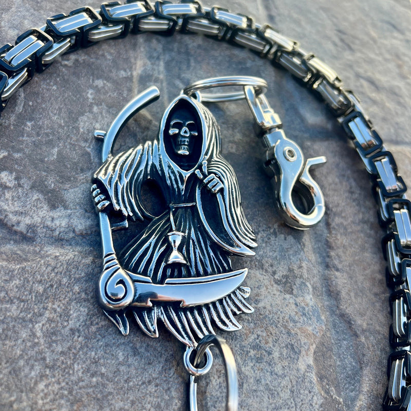 Sanity Steel Wallet Chain Grim Reaper W/ Scythe Wallet Chain - Black & Silver Daytona Heritage - WC452H