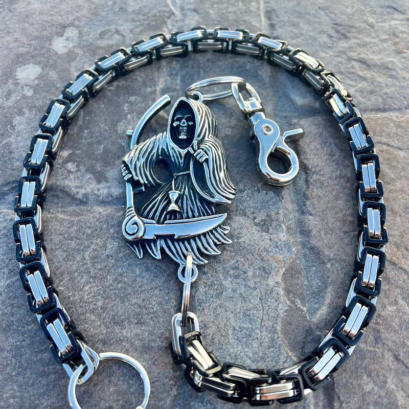Sanity Steel Wallet Chain Grim Reaper W/ Scythe Wallet Chain - Black & Silver Daytona Heritage - WC452H