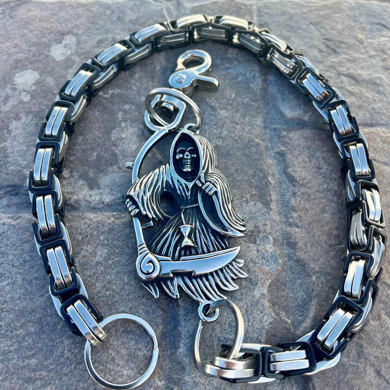 Sanity Steel Wallet Chain Grim Reaper W/ Scythe Wallet Chain - Black & Silver Daytona Road King - WC452RK
