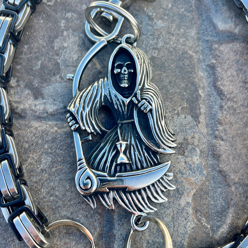 Sanity Steel Wallet Chain Grim Reaper W/ Scythe Wallet Chain - Black & Silver Daytona Road King - WC452RK