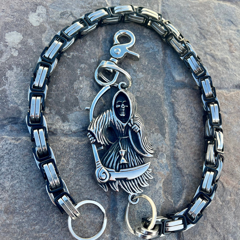 Sanity Steel Wallet Chain Grim Reaper W/ Scythe Wallet Chain - Black & Silver Daytona Road King - WC452RK