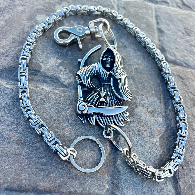 Sanity Steel Wallet Chain Grim Reaper W/ Scythe Wallet Chain - Silver Daytona Deluxe - WC454D