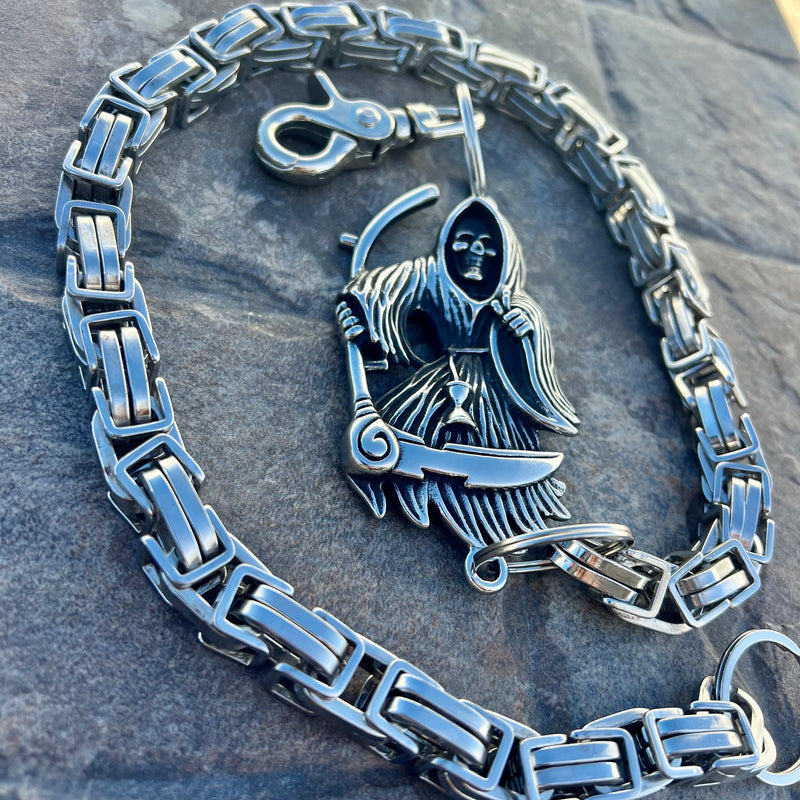 Sanity Steel Wallet Chain Grim Reaper W/ Scythe Wallet Chain - Silver Daytona Road King - WC454RK