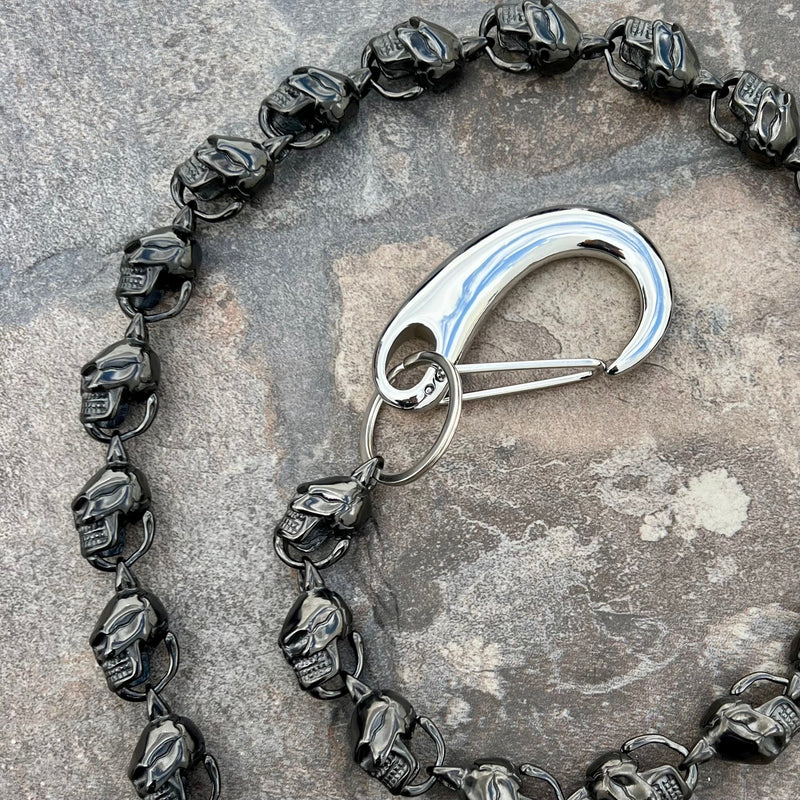 Sanity Steel Wallet Chain Hellride Custom Skull Wallet Chain Black 1” - W/ Sanity’s Black Hook Clip