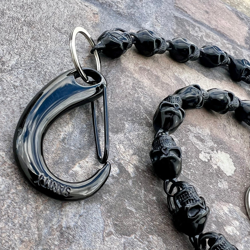 Sanity Steel Wallet Chain Hellride Custom Skull Wallet Chain Black 1” - W/ Sanity’s Black Hook Clip