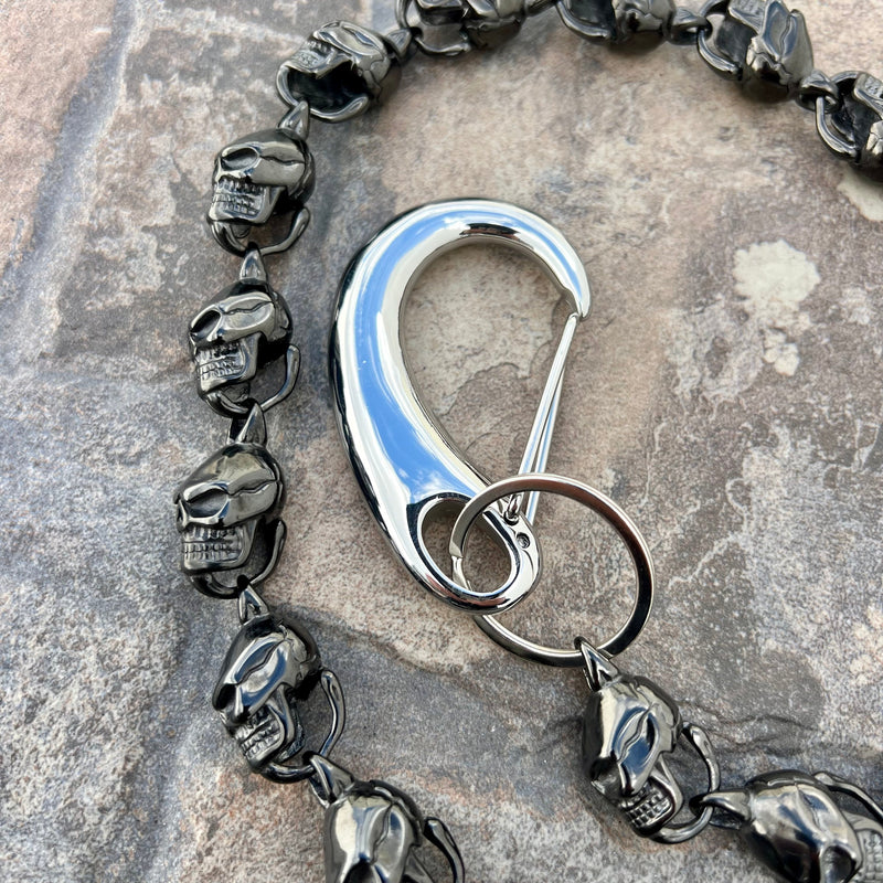 Sanity Steel Wallet Chain Hellride Custom Skull Wallet Chain Black 1” - W/ Sanity’s Black Hook Clip
