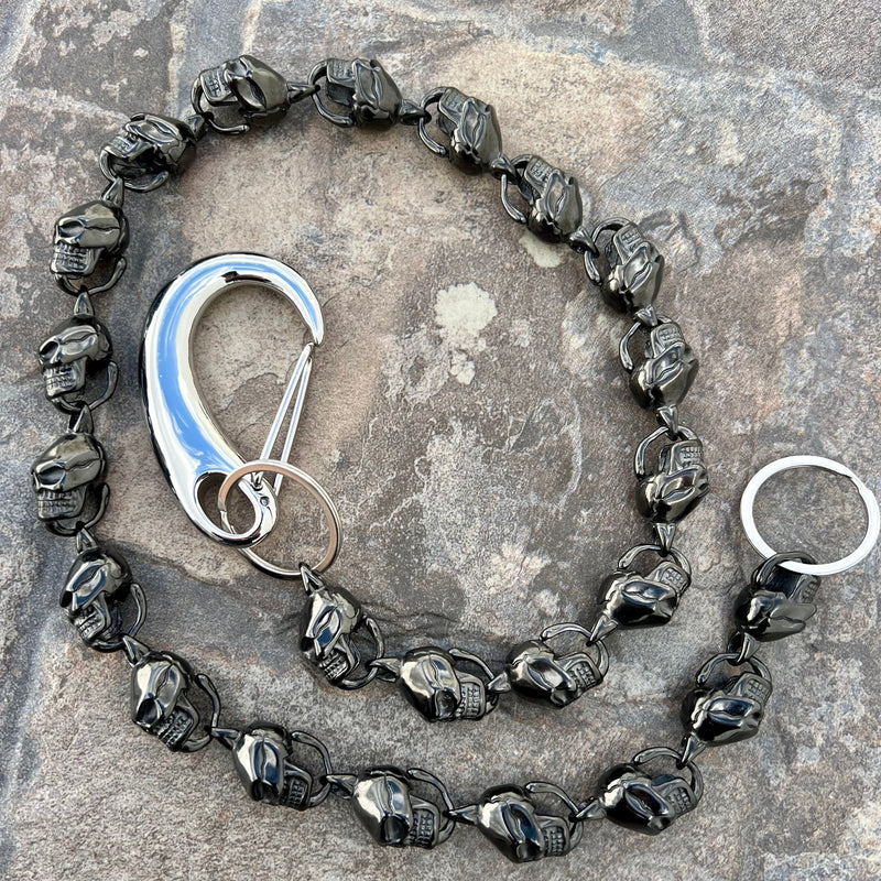 Sanity Steel Wallet Chain Hellride Custom Skull Wallet Chain Black 1” - W/ Sanity’s Black Hook Clip