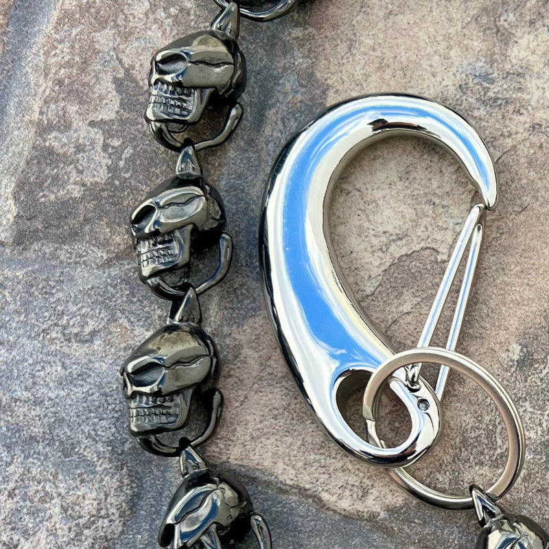 Sanity Steel Wallet Chain Hellride Custom Skull Wallet Chain Black 1” - W/ Sanity’s Black Hook Clip