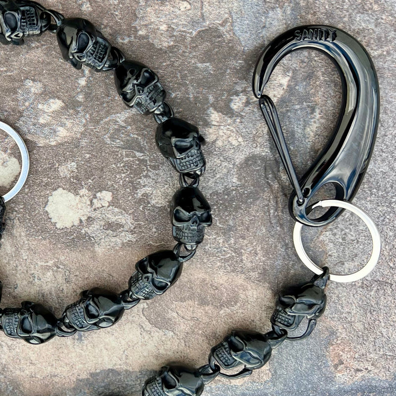 Sanity Steel Wallet Chain Hellride Custom Skull Wallet Chain Black 1” - W/ Sanity’s Black Hook Clip