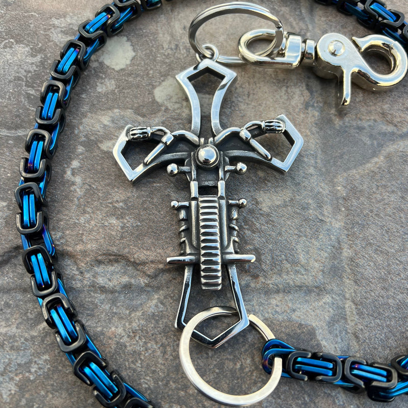 Sanity Steel Wallet Chain Motorcycle Cross Wallet Chain - Black & Blue Daytona Deluxe - WC227D