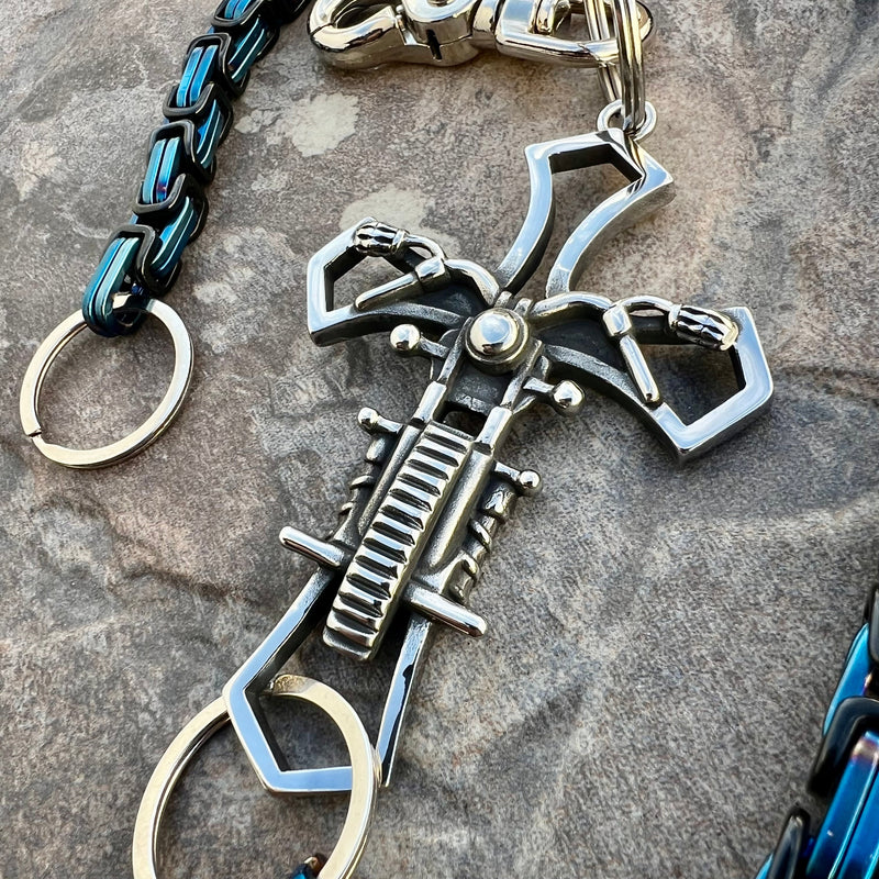 Sanity Steel Wallet Chain Motorcycle Cross Wallet Chain - Black & Blue Daytona Heritage - WC227H